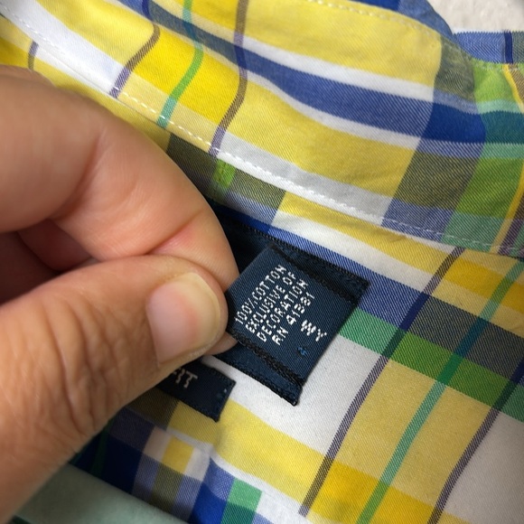 Ralph Lauren Classic Fit Plaid Oxford Shirt Yellow Blue Green Button Down L - Picture 5 of 8